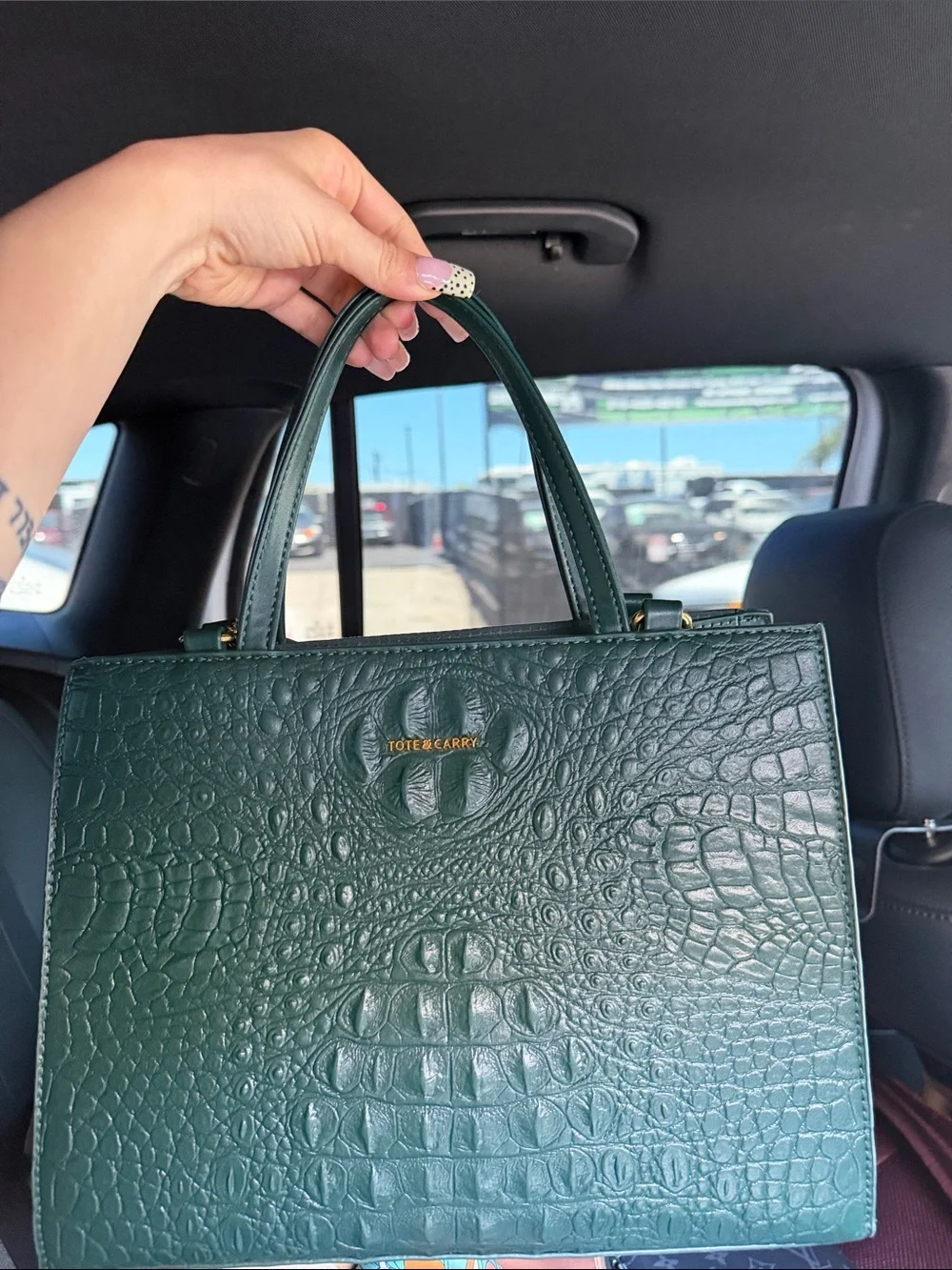 Emerald Green Croc-Embossed Tote Bag